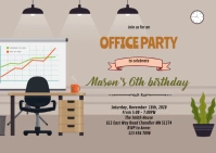 Office birthday theme invitation A6 template