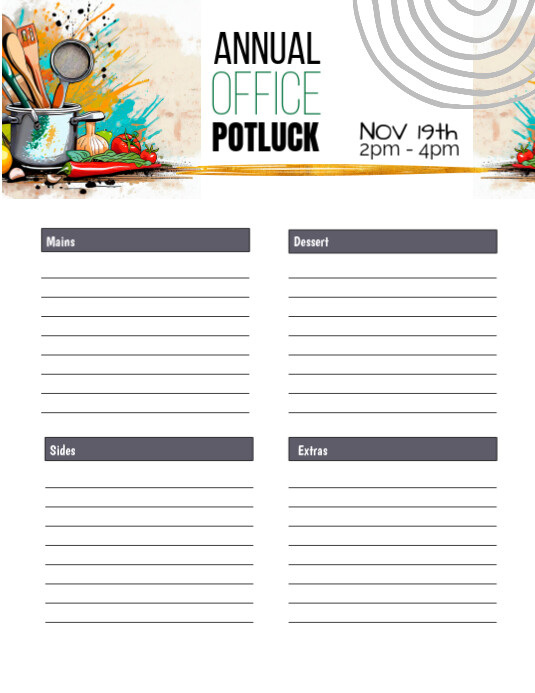 Office Potluck Signup Sheet Flyer (US Letter) template