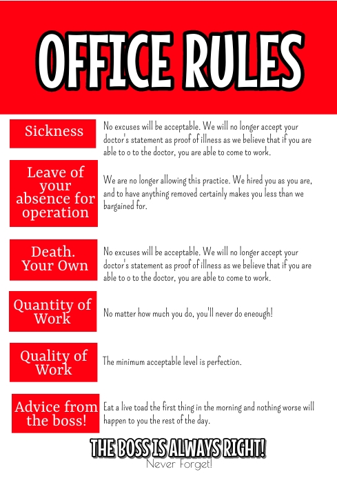 Office Rules Funny Signage Sign Template | PosterMyWall