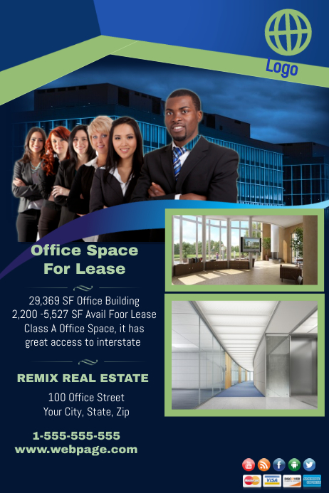 Office Space For Lease Плакат template