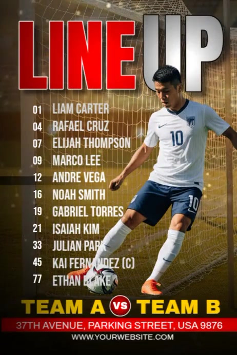 Team Lineup Post Official Football Team Line-Up Template | PosterMyWall