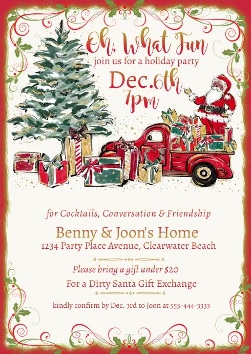 Oh, What Fun Christmas Party Invitation A6 template