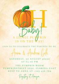 Oh baby pumpkin baby shower invitation A5 template