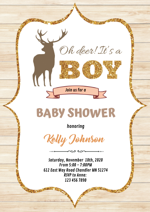 Oh deer baby shower invitation A6 template