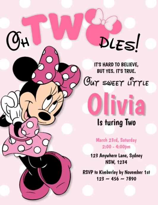 Oh twodles Minnie Mouse Birthday Invitation Template Flyer (US Letter)
