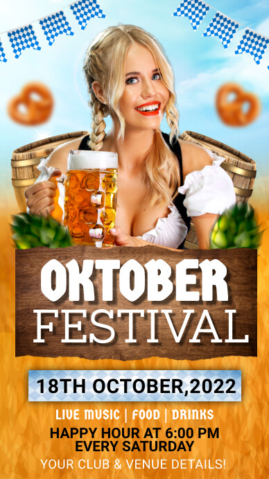 oktoberfest, bar flyers, oktoberfest party Instagram Story template