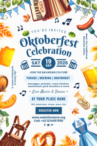 White Oktoberfest Celebration Poster Template Poster