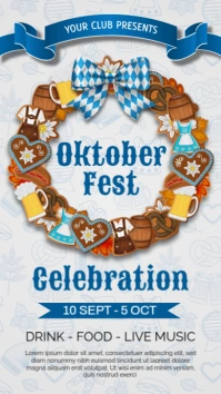 oktoberfest celebration template with gingerbread cookies wreath and doodles Instagram Story