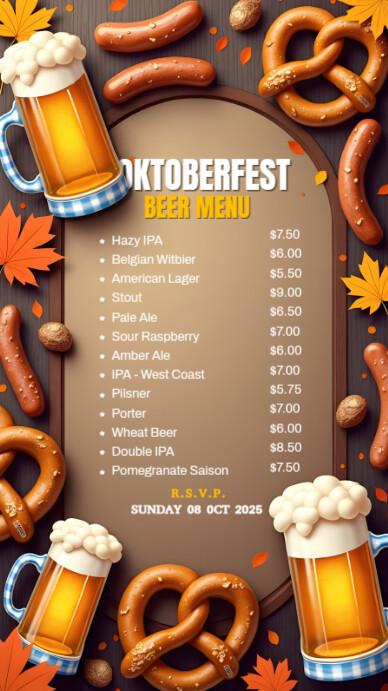 Oktoberfest menu งานแสดงผลงานแบบดิจิทัล (9:16) template