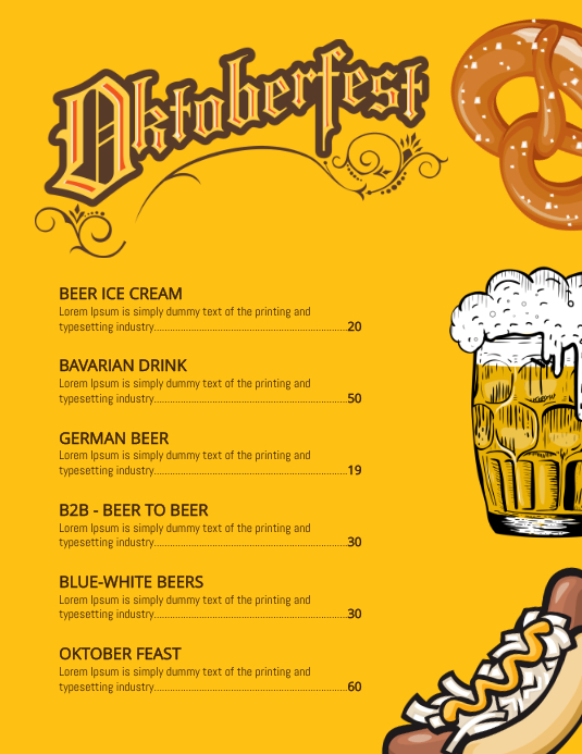 Oktoberfest menu Løbeseddel (US Letter) template