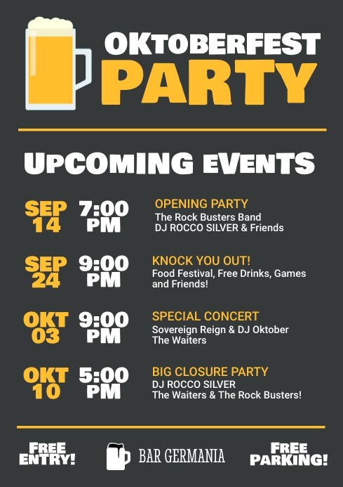Oktoberfest Party Upcoming Events A4 Flyer template