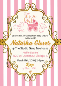 Old Fashion Baby Shower Invite for A Girl A6 template