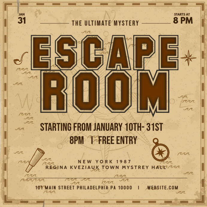 Old Fashioned Map Escape Room Invite Instagram-opslag template