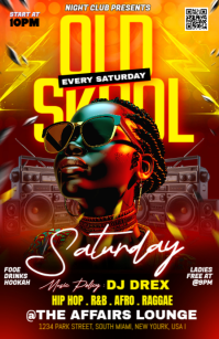 Old skul Saturday Night Party Demi-page de format Wide template