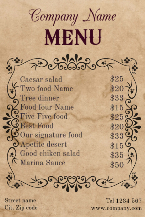 old vintage restaurant food menu template | PosterMyWall