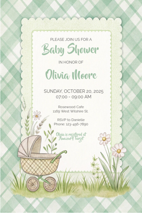 Olive Branch Baby Shower Invitation – Neutral Green Botanical Template Banner 4' × 6'