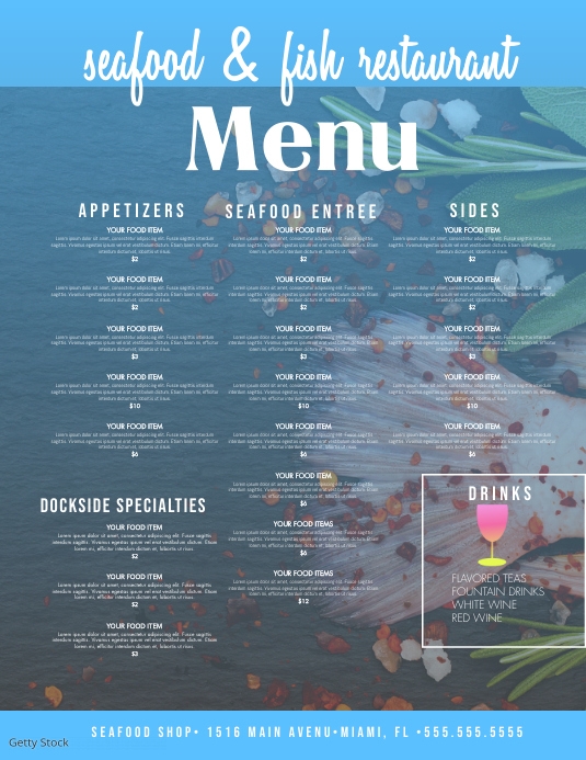 Fish Seafood Restaurant Menu Templates | PosterMyWall