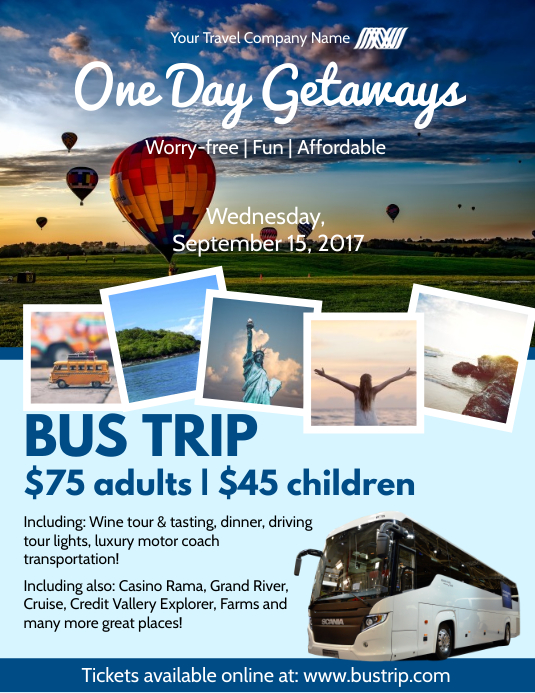 One day bus trip flyer Template PosterMyWall