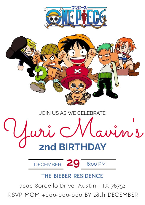 One Piece Birthday Invitation A4 template