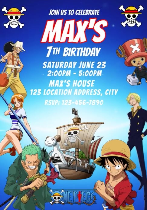 One piece Blue invitation template a4 | PosterMyWall