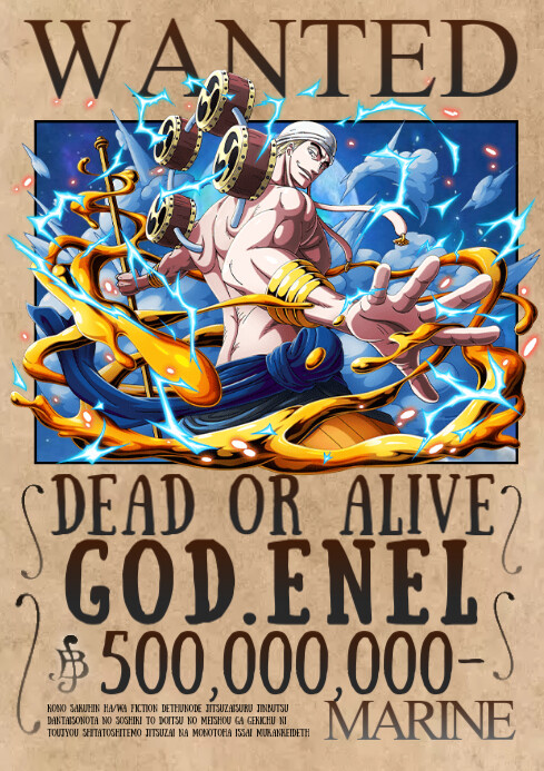 One Piece Bounty Wanted God Enel A4 template