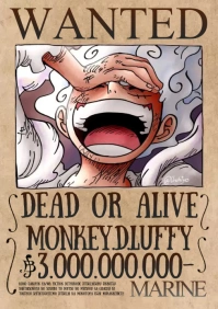 One Piece Bounty Wanted Monkey D Luffy A4 template