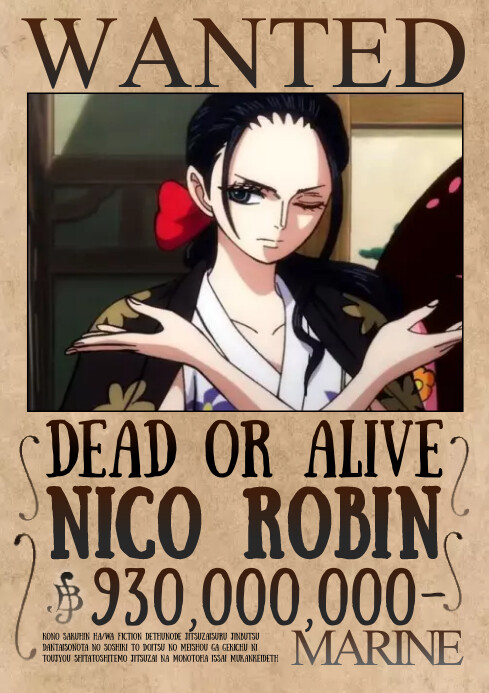 Plantilla de One Piece Bounty Wanted Nico Robin | PosterMyWall