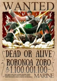 One Piece Bounty Wanted Roronoa Zoro A4 template