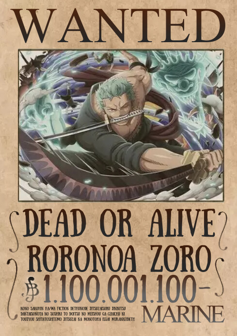 Zoro Wanted Poster One Piece Zoro Wanted Poster One Piece