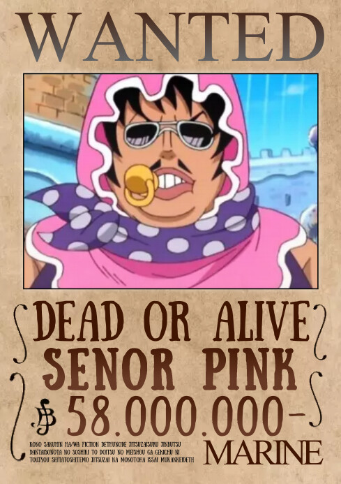 One Piece Bounty Wanted Senor Pink A4 template