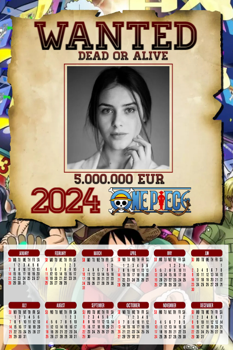 One Piece Calendar 2024 Poster template