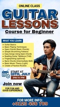 White Guitar Lessons Facebook Story Template