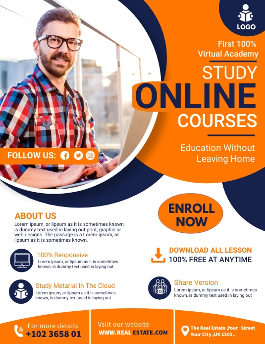 Online Classes course flyer Рекламная листовка (US Letter) template