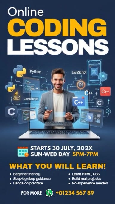 Online Coding Lessons Instagram Reel Template | PosterMyWall