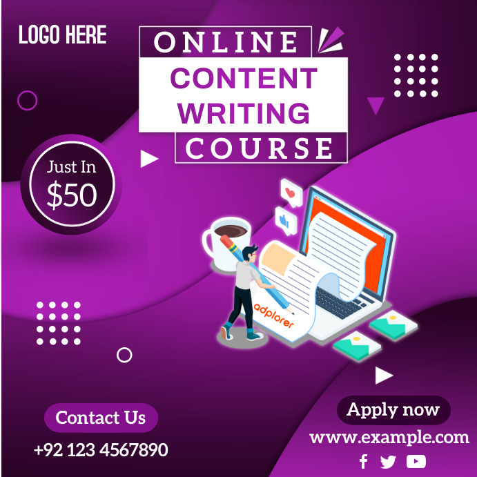 Online Content Writing Course Post Design Template | PosterMyWall