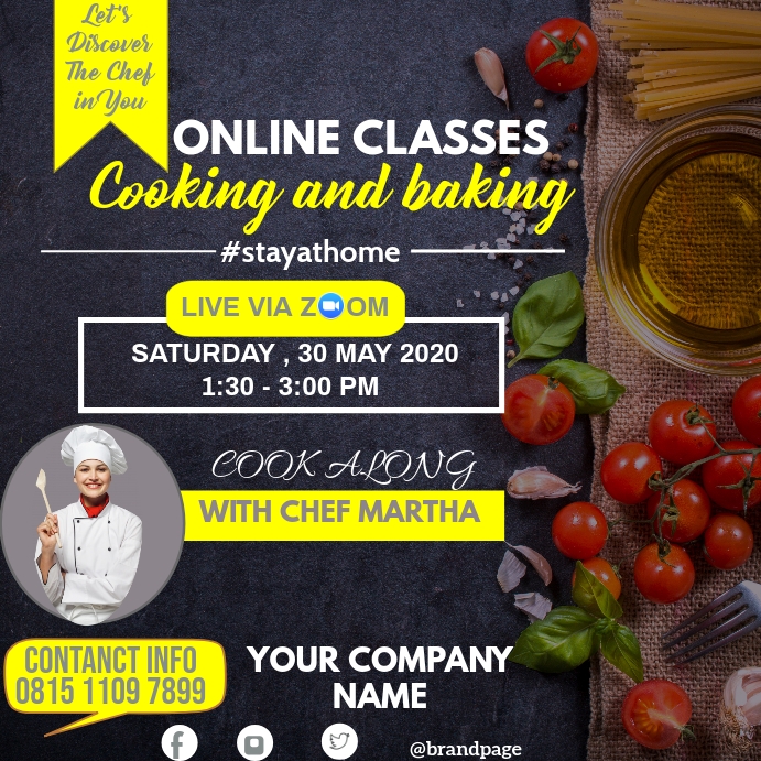 online cooking classes template Message Instagram