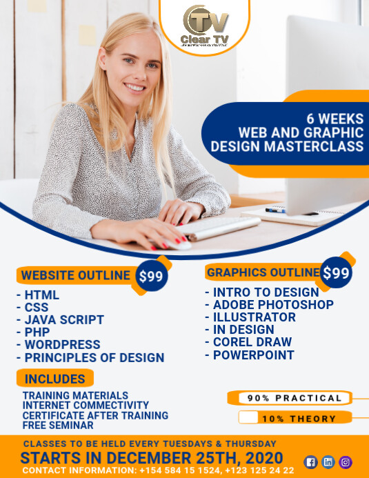 Online Course Masterclass Flyer Folheto (US Letter) template