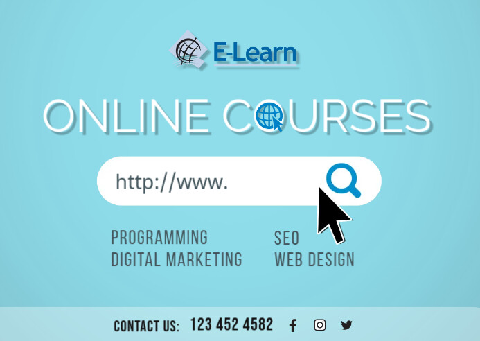 online courses, website, SEO, cursos en linea Postcard template