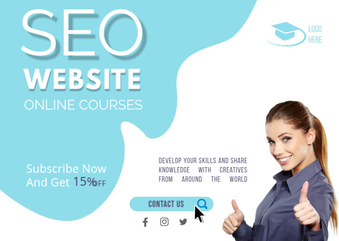 online courses, website, SEO, cursos en linea Postcard template