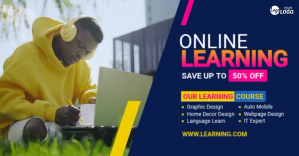 สีม่วง Online Learning Promotion Изображение, которым поделились на Facebook Template