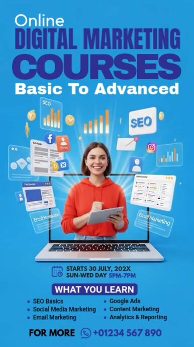 Online Digital Marketing Course Template | PosterMyWall