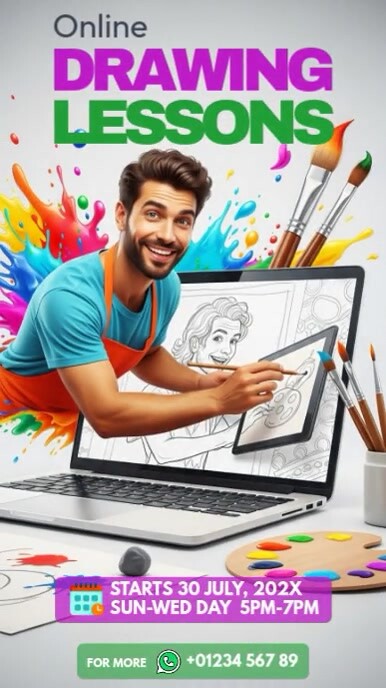 Online Drawing Classes Digital Display (9:16) template