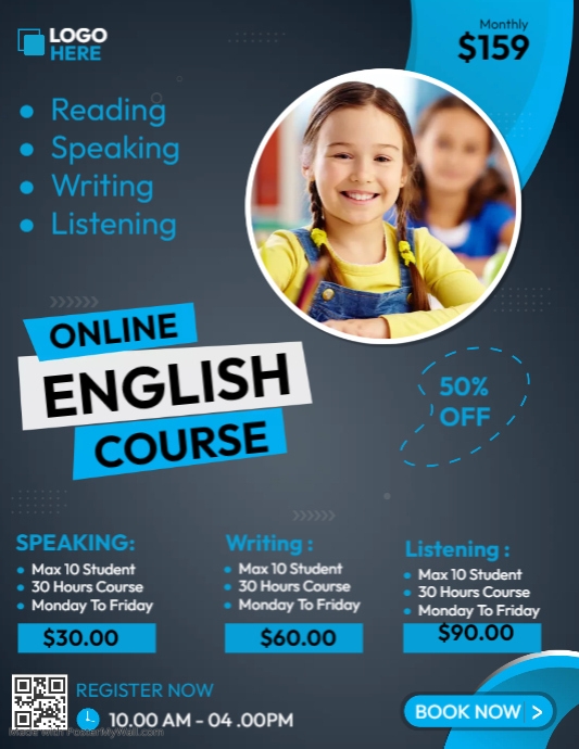 Online English Course Template | PosterMyWall