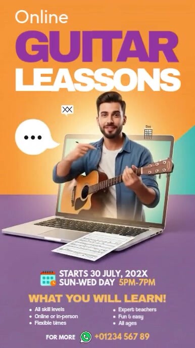 Online Guitar Lessons Instagram Reel template