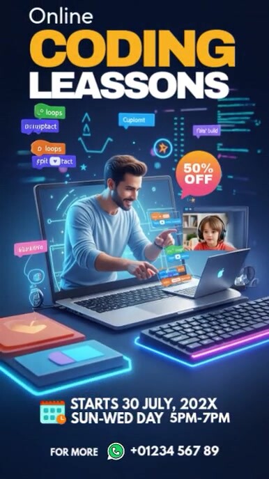 Online Kids Coding Digital Display (9:16) template