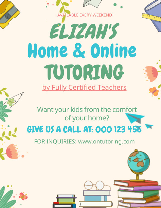 online learning, tutoring, tution classes Volantino (US Letter) template