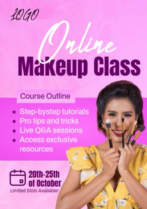Makeup Course Post Design online makeup class training Template | PosterMyWall
