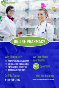 Blue Online Pharmacy Delivery Video Flyer Плакат template