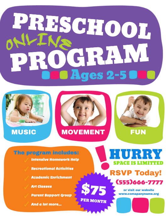 Online Preschool Program Flyer (US Letter) template