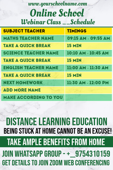 Online School Webinar Class Schedule Template | PosterMyWall